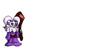 Render of Sowlp D. Gumello, with a purple robe and a big staff with a ruby on it, doing a fire spell.